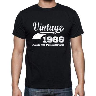 Vintage 1986 Aged To Perfection Black Mens Tshirt