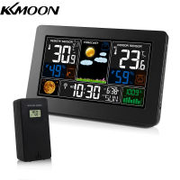 KKmoon 3-In-1สถานีตรวจอากาศนาฬิกาติดผนังนาฬิกาดิจิตอล Ther-Mometer ไฮโกรมิเตอร์บารอมิเตอร์ในร่มกลางแจ้งนาฬิกาหน้าจอสีพร้อม RF Tran-Smitter นาฬิกาตั้งโต๊ะอิเล็กทรอนิกส์พร้อมปฏิทินพยากรณ์อากาศ Moon Phase Dual Alarm นาฬิกาเลื่อน220V