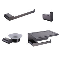 Bath Hardware Set Stainless Steel Bathroom Accessories Robe Hook Towel Hanger Soap Dish Paper Holder Shelf Tissue Box Grey