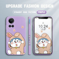 เคส GGK สำหรับ OPPO Reno10 Pro 5G ใหม่เคสโทรศัพท์ลายการ์ตูนแมวโดราเอมอนน่ารักลายขอบสี่เหลี่ยมปลอกซิลิโคนเหลวคลุมทั้งหมดเคสป้องกันกล้อง