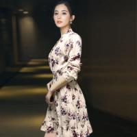 New Korean style loose 34 sleeve fashion all-match floral chiffon Dress For Women Casual