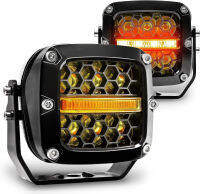 ONLINE LED STORE TRUE MODS 3" 120W Amber LED Pods Offroad Driving Light Cube [Amber Turn Signal Marker Light] Off-Road Lights for UTV ATV Jeep Wrangler Truck Pick-Up Auto - Black Black-Finish Amber