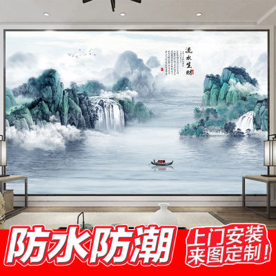 （HOT) วอลล์เปเปอร์ผนังพื้นหลังทีวีจีนใหม่ภูมิทัศน์ศิลปะหมึกผนังห้องนั่งเล่นบรรยากาศ 36D ภาพจิตรกรรมฝาผนังสุดนูน
