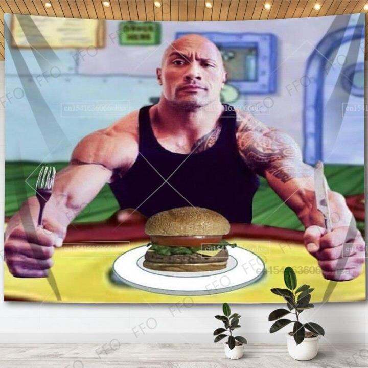 พรมบลูเบอร์รี่2-dwayne-johnson-กินแพนเค้กแขวนผนัง-meme-ตลกพรมผนังสุนทรียภาพของตกแต่งห้องนอนบ้านผ้าห่มโซฟา