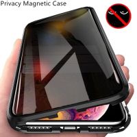 เคสโทรศัพท์แข็งแม่เหล็กฝาพับความเป็นส่วนตัวเคสโทรศัพท์มือถือแบบประกบสําหรับ Iphone 6 6s 7 8 Plus Xr X Xs 11 Pro Max privacy tempered glass magnetic phone case