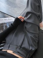 ❧ Wide-leg pants womens autumn back elastic waist drape straight slim casual pants adjustable design gray suit pants