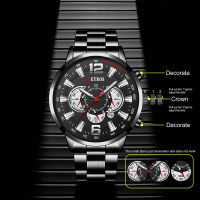 【cw】Fashion Mens Sports Watches Men Stainless Steel Quartz Wrist Watch Calendar Luminous Clock Man Business Casual Leather Watch 【hot】