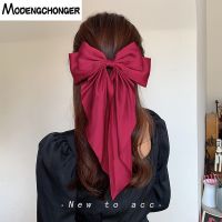 Solid Color Big Large Satin Bow Hairpins Barrettes For Women Girl Wedding Long Ribbon Korean Hair Clip Hairgrip Hair Acc