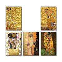 2023❂✓ Classic Artist Gustav Klimt Tear Kiss Gold Abstract Canvas Art Paintings Poster and Prints Wall Art Picture for Home Decoration