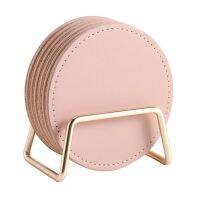 6Pcs Round Shape Bar Portable With Storage Rack Anti Scalding Drink Coaster Placemat Home Kitchen Supplies Desktop Decor Pink