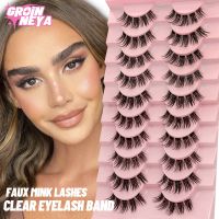 GROINNEYA Clear Eyelash Manga Lashes False 5/10 Pairs Eyelashes Cat-Eye Natural Fluffy 3D Faux Mink Lashes Wispy Lashes