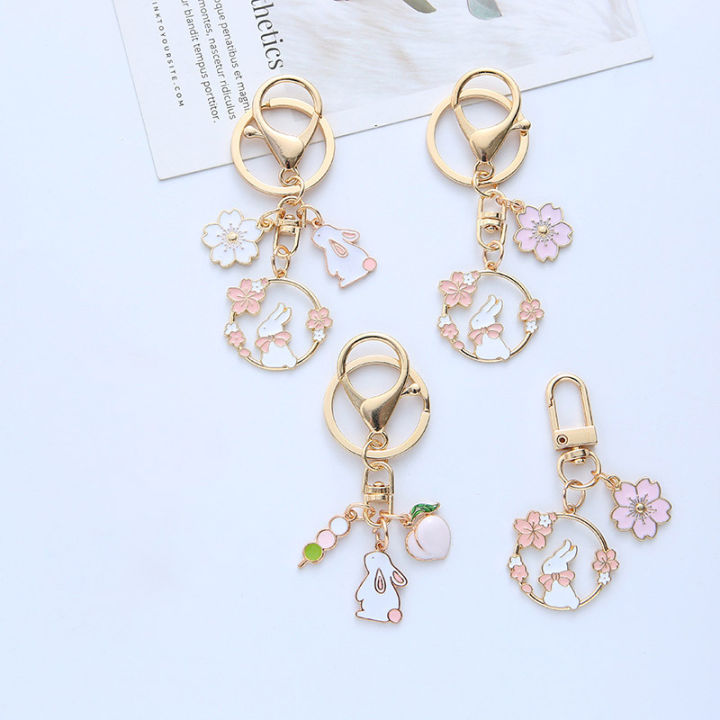 Cute Cherry Blossom Rabbit Keychain Kawaii Flower Rabbit Peach Keychain ...