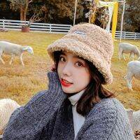 [A Flexible] ฤดูใบไม้ร่วง Lamb FauxBucket HatWarm หมวกกำมะหยี่สำหรับผู้หญิง Thickenpanama Hatutdoor TravelHat