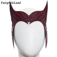 Halloween Superheroine Scarlet Cosplay Headwear Wanda Mask Red Faux Leather Witch Costume Acessories Headgear