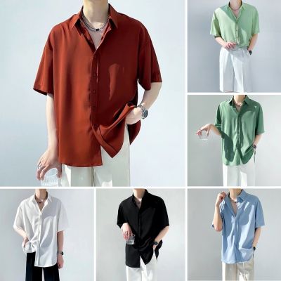 CODTheresa Finger ✦MOLLGE✦ Summer Korean Style Fashion All Match Ice Silk Abstinence White Shirt Short Sleeved Shirt Men Top Baju Kemeja Lelaki Lengan Pendek