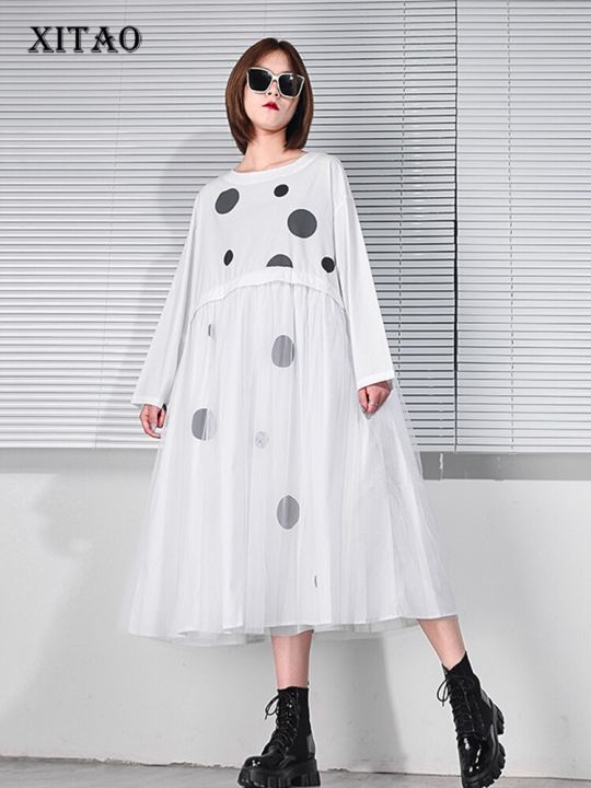 xitao-dress-casual-loose-dot-print-mesh-long-sleeve-dress