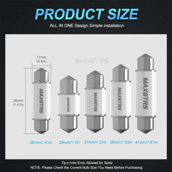 MAXGTRS 2X C5W 5730 Ceramic LED 28 31 36 39 41mm Car Festoon Dome Interior Reading Light Map Lamp Bulb DC12V/24V Canbus Error Free