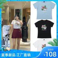 Ms 2023 Han Guoyuan เสื้อยืดแขนสั้นกางเกงเล่นกอล์ฟพิมพ์ลายน่ารักสบายเคสซิลิโคนของแท้ใหม่