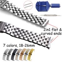 18 19 20 21 22mm 24 26mm Watch Band Flat Curved End Stainless Steel Watchband Butterfly Buckle Replacement Watch Strap Bracelet Straps