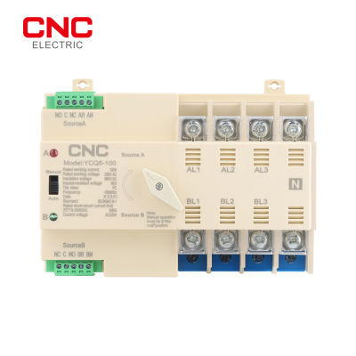 CNC YCQ5-100 4P ATS Dual Power สวิตช์โอนอัตโนมัติตัวควบคุมพลังงานอย่างต่อเนื่อง63A 100A
