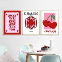 Retro Wall Art พิมพ์โปสเตอร์เชอร์รี่ Lucky You Quote ผ้าใบคุณภาพสูง Queen Of Hearts ภาพเหมาะสำหรับตกแต่งห้องพักหอพัก