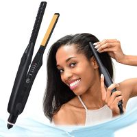 [Nai Nai comb]2 In 1 Hair Straightener And Curler Mini Flat Iron Straightening Styling Tools Ceramic Hair Crimper Corrugation Curling Iron