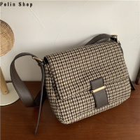 Polin Shop กระเป๋าผู้หญิงสไตล์ฝรั่งเศส,กระเป๋าลาย Houndstooth กระเป๋าไหมพรมอเนกประสงค์ย้อนยุคฤดูใบไม้ร่วงและฤดูหนาว Crossbody กระเป๋าความจุมากใหม่