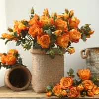 【LZ】✤▧✜  3 Ramos Borda queimada Rosas Estilo Europeu Imitação Flores Casa Decoração Flores Artificiais Pacotes De Flores Secas