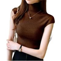 ₪☃✓ Womens Knit Blouses Short Sleeve Blusas Mujer De Moda 2023 Turtleneck Knitted Blouse Shirt