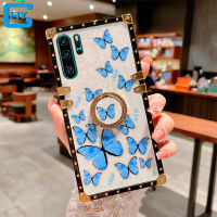 สำหรับ Huawei P50 Pro / P50 / P40 Pro / P40 / P30 Pro / P30 Lite / P30 / P20 Proเคสโทรศัพท์ที่สวยงามที่มีสีสันผีเสื้อขอบเงินแบบหรูหรากระพริบกล่องปกคลุมสี่เหลี่ยม