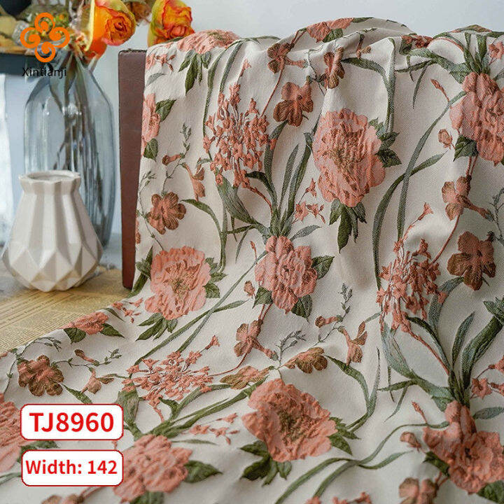 Embossed Roses Flowers Jacquard Fabric DIY Sewing Fabrics Floral Cloth