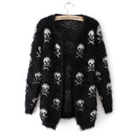 2021 Short Women Autumn Sweater Mohair Skulls Printing Female Outwear Cardigans Short Soft Cool Knitted Womens Cardigans Sweater