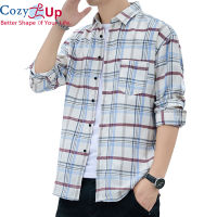 Cozy เสื้อแขนยาวผู้ชายเสื้อแฟชั่นแขนยาวบาง Fit ผ้าฝ้ายผสมสบายลายสก๊อต Batik