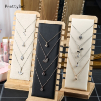 Prettyset】เครื่องประดับไม้ไม้ไผ่แข็งชั้นวางสร้อยคอหลายเส้นสร้อยข้อมือผู้ถือจี้ห่วงโซ่ยาวคณะกรรมการจัดงานการส่งมอบ