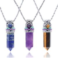 1PC Natural Crystal Amethyst Pendant Fashion Simple Reiki Point Raw Gem Necklace For Women Handmade Weaving Energy Jewelry