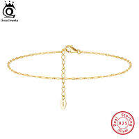 ORSA JEWELS 925เงินสเตอร์ลิง Mariner Link Chain 14K Gold Plated Simple ข้อเท้าเครื่องประดับสำหรับผู้หญิงวันเกิดของขวัญ SA24