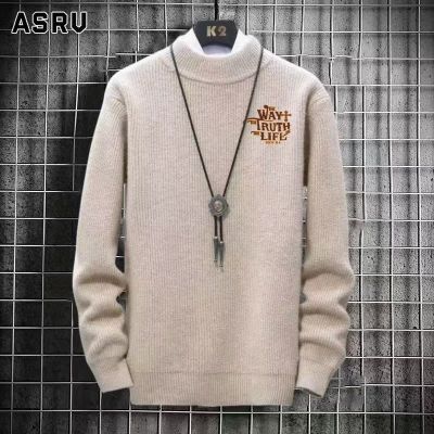 ASRV เสื้อกันหนาว ผช เสื้อกันหนาว ผู้ชาย สเวตเตอร์ชาย sweaters for men เข้ารูปพอดีคอเต่าครึ่งตัวของผู้ชาย Atasan Bahan Rajut แคชเมียร์ลำลองอบอุ่นเสื้อกันหนาวแบบยืดได้