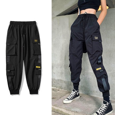 Streetwear กางเกงสีดำผู้หญิงเกาหลีสไตล์เอวยางยืด Sweatpants Baggy กางเกงฤดูร้อน Hip Hop Harajuku กางเกง Joggers ผู้หญิง...