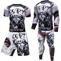 ชุดวอร์มสำหรับผู้ชาย MMA Rashguard Jiu ชุดเสื้อยืดชกมวยฟิตเนส BJJ Muay ไทยชุดออกกำลังกาย