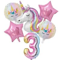 【YF】 1Set Unicorn 32 inch Number Foil Balloons 1st Kids Theme Birthday Decorations Baby Shower Globos