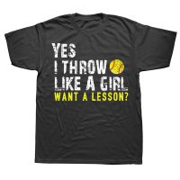 Yes I Throw Like A Girl Want A Lesson Softball T Shirts Summer Style Graphic Streetwear Short Sleeve Birthday Gifts T shirt XS-6XL