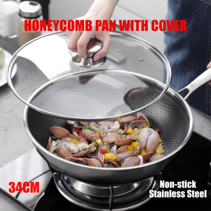 AUNeed PH, Stainless Steel Honeycomb Wok Pan/Frying Pan Non Stick Frying  Sauce Pan Scratchproof