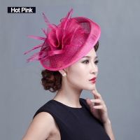 ผู้หญิง Nice Fascinator หมวกค็อกเทลงานแต่งงานโบสถ์ Chapeau แฟชั่น Headwear Feather อุปกรณ์เสริมผม Sinamay Fascinators