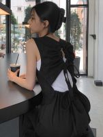 Summer Drawstring Open Back Cotton Linen Black Sleeveless Dress Women Vest Maxi Sexy Casual Vestido De Mujer Lace Up