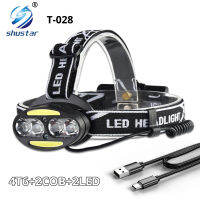 Super bright LED headlamp 4 x T6 + 2 x COB + 2 x Red LED waterproof led headlight 7 lighting modes with batteries charger