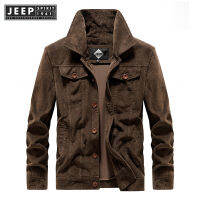 JEEP SPIRIT 1941 ESTD 2022ฤดูใบไม้ผลิใหม่ผู้ชาย Lapel Corduroy แจ็คเก็ตชายหนุ่มสบายๆด้านนอกสั้นแจ็คเก็ต Beige