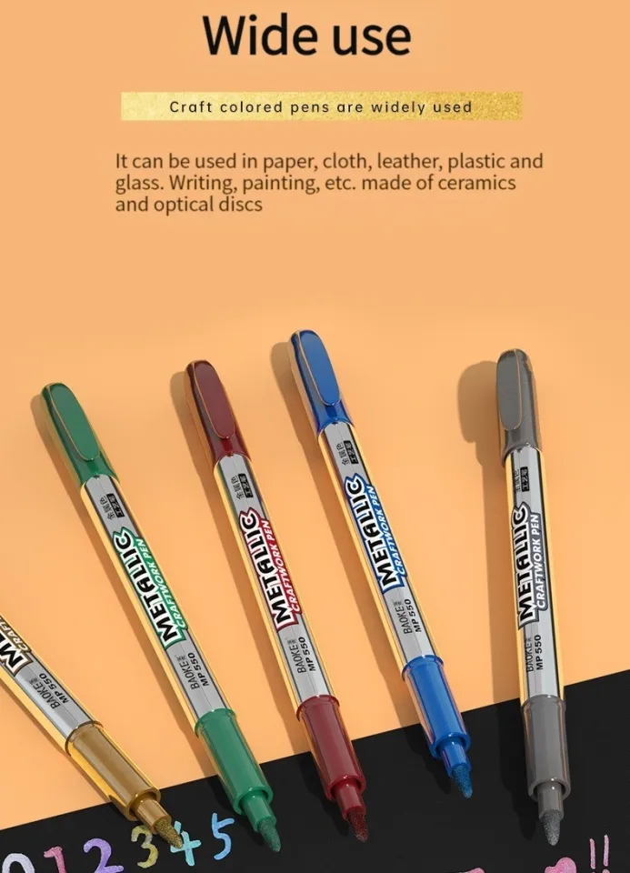 CC】✖♙♨ 8 Metallic Gold Paint Markers for Paper Painting Ceramics Glass  Brush Medium Tip