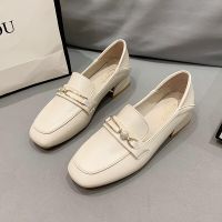 HOT★Women Loafers Shoes Square Toe Slip on Flats Shoes Metal Chain Designer Casual Black PU Leather Oxfords Women heels