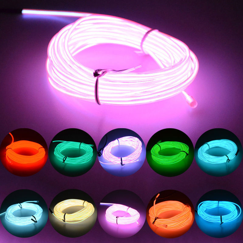 Neon LED Light Glow EL Wire String Strip Rope Tube Car Dance Party Controller 