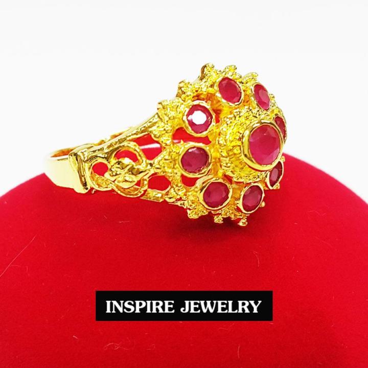 inspire-jewelry-แหวนพลอยทับทิมชาตั้ม-ยกยอด-งานจิวเวลลี่-แบบงานอนุรักษ์ไทย-ตัวเรือน-หุ้มทองแท้-24k-พร้อมกล่องกำมะหยี่-ลายตามที่โชว์-ลายโบราณ-สวยงามมาก-ปราณีต-ใส่กับเสื้อผ้าไทย-ชุดไทย-ผ้าสไบ-หรือใส่ประด